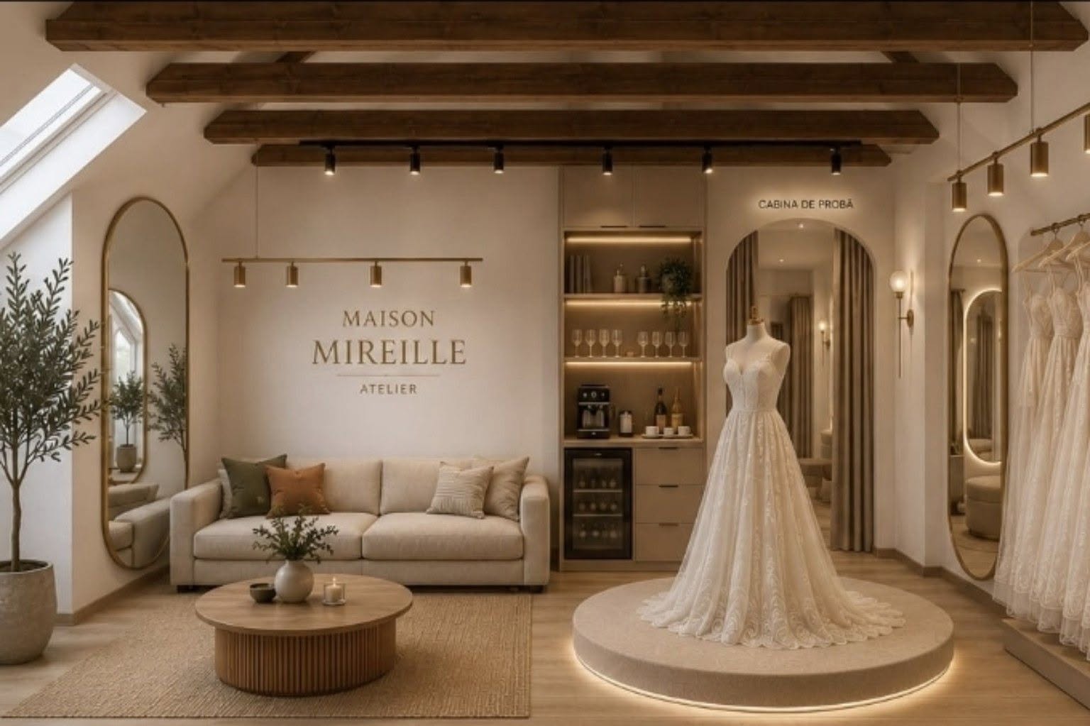 Hero image of a custom bridal gown displayed